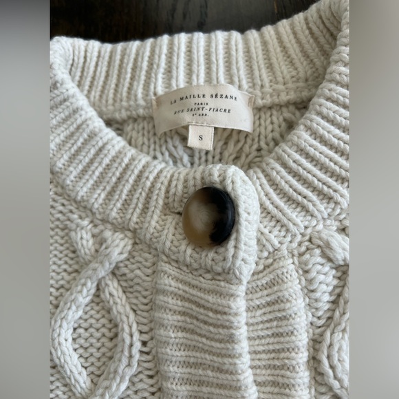 Sezane Sean Cardigan Sz S in Ecru Navy Blue - Picture 4 of 9